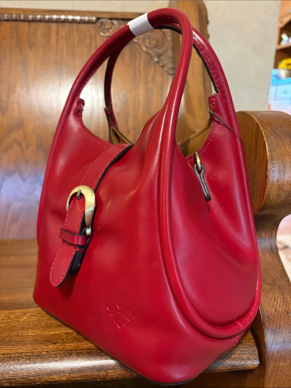 NWT-Patricia Nash-Leather-Halina-Top Handle Hobo w/Strap-Buckle-Berry Red-$199 - Picture 3 of 16